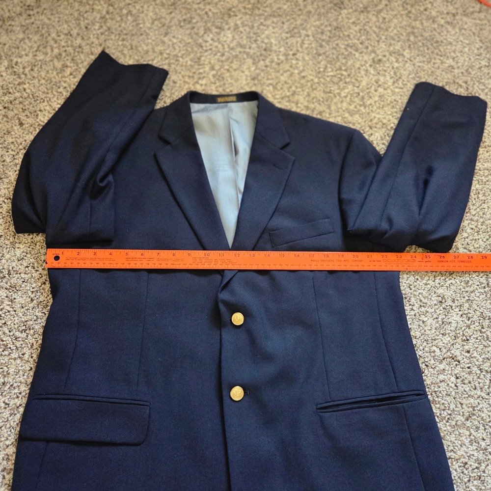 Stafford Navy Blue Wool Blend Blazer Men's Gold Button Tailored USA Size 46R Vtg - Picture 5 of 13